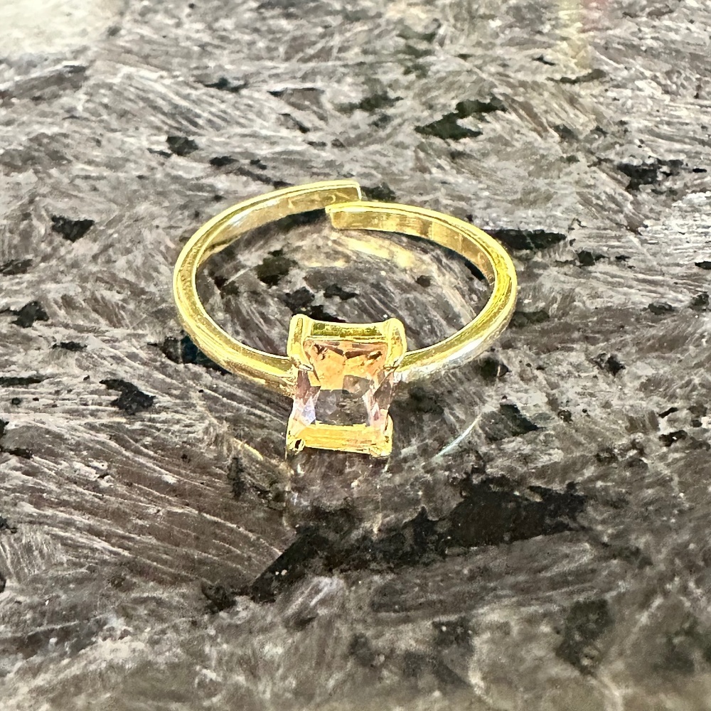 Peach quartz adjustable ring 24k adjustable ring baguette cut Solitaire